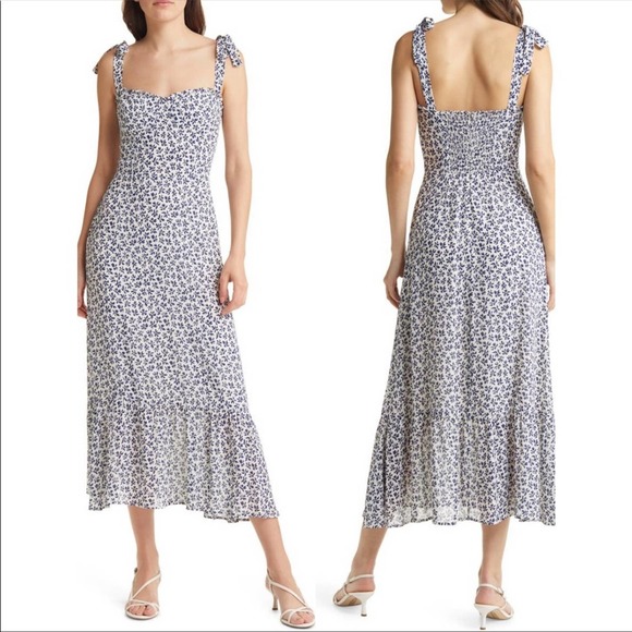 Reformation Dresses & Skirts - Reformation Nikita Bombay Sweetheart Corset Tie Strap Midi Dress Blue Floral 4